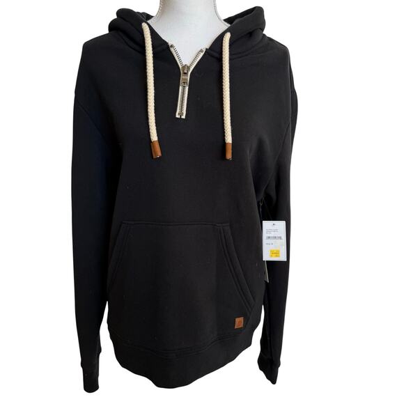 Fundamental Coast Hoodie Slater Medium 1/4 Zip Black Leather Tips NWT Coastal - Picture 1 of 12